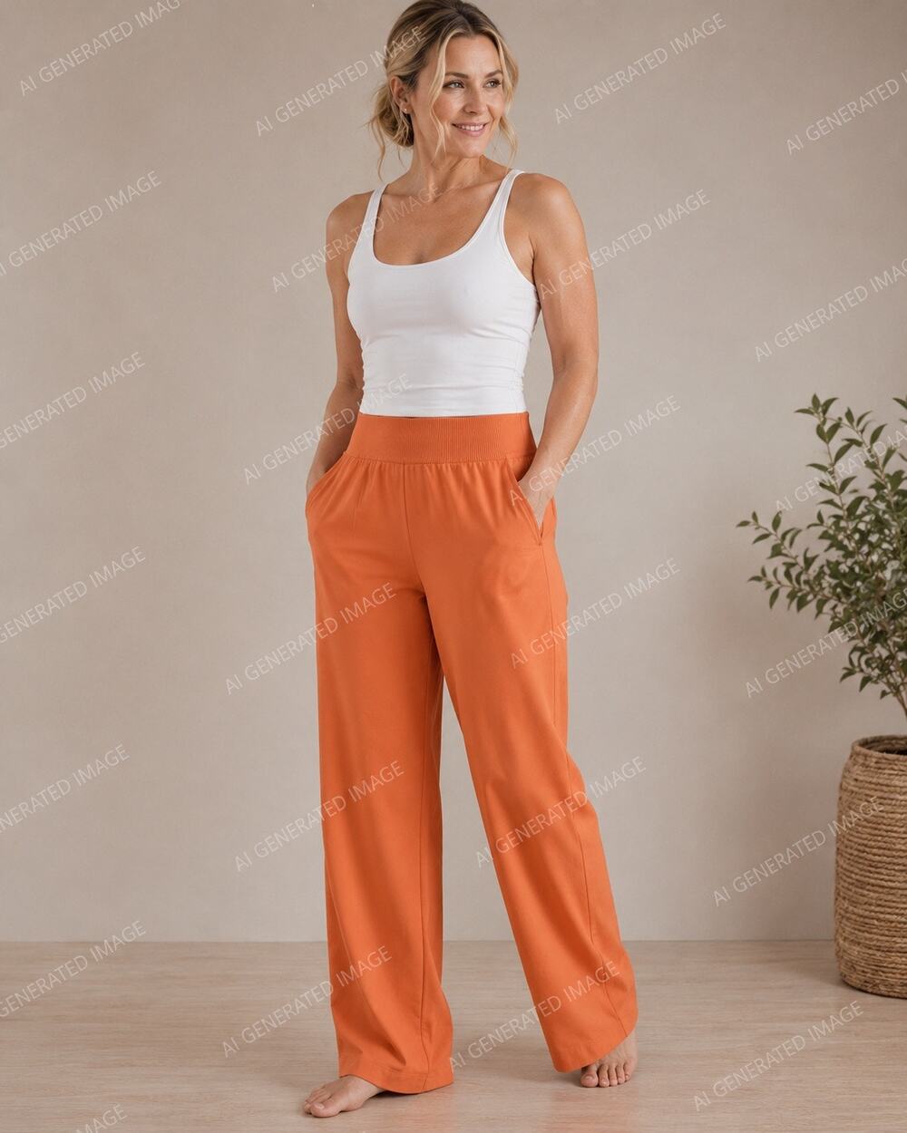 Athleta Salutation Jogger Pants Women’s Size 16 Orange Wide Leg Athleisure
